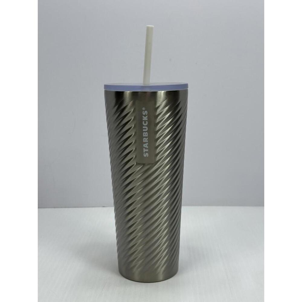New Starbucks Stainless Steel Silver Twisted Swirl Textured 24oz Travel Tumbler